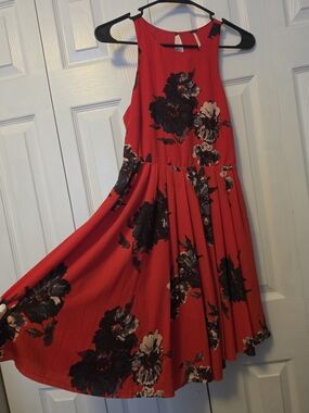 Free People Red Floral Sleeveless Fit & Flare Dress